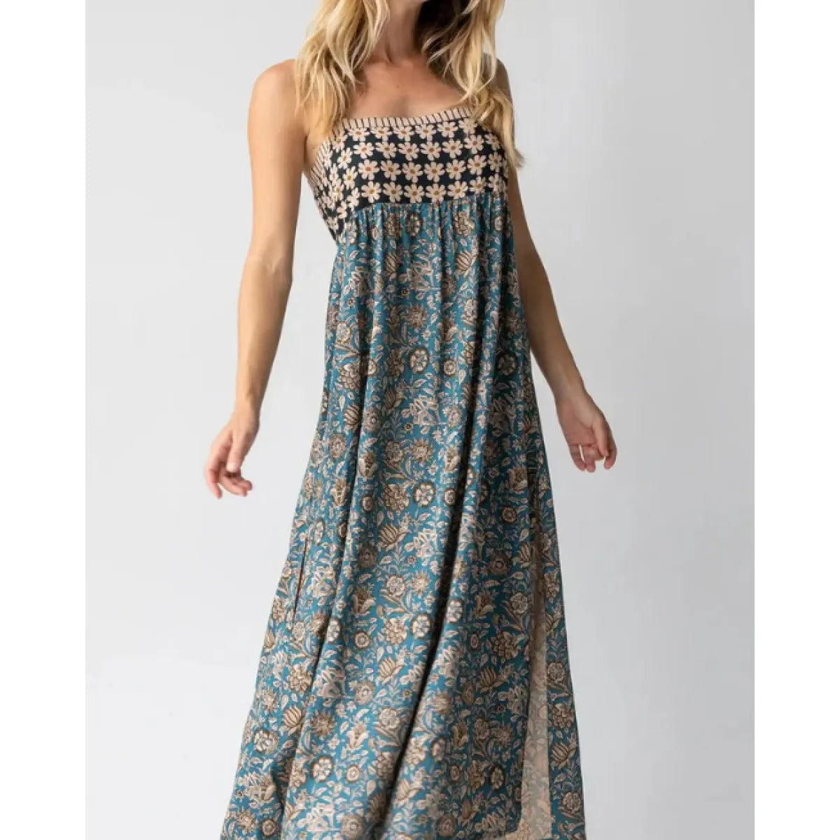 Robe Longue Femme Fleurie Fente Latérale – Légère Sans Manches Bretelles Ajustables