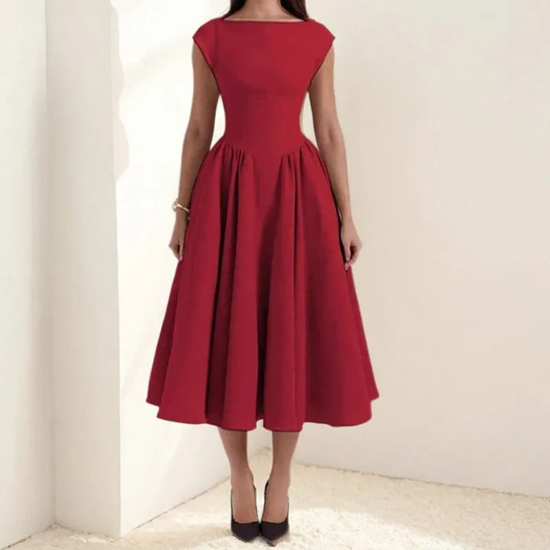 Robe Midi Femme Sans Manches Dos Nu – Col Rond Fluide