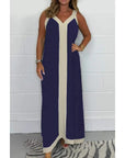 Robe Longue Femme sans Manches Bicolore – Col V Coupe Ample