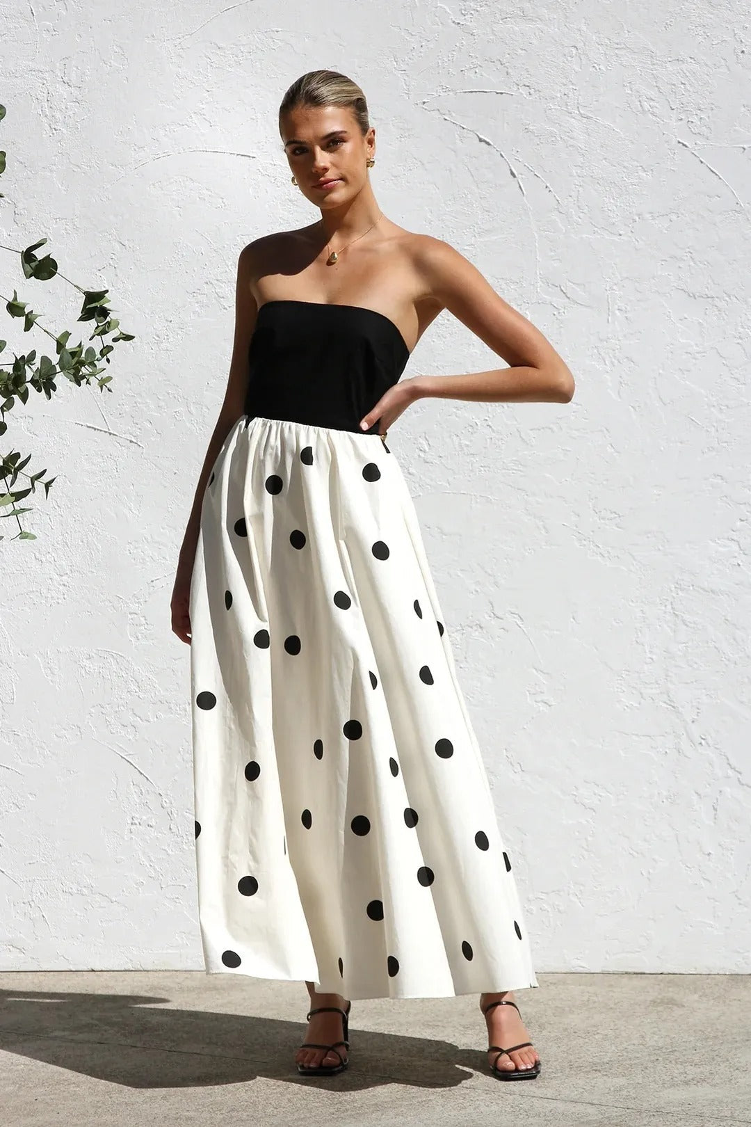 Robe Longue Femme Tube à Pois – Silhouette Gainante Effet Patchwork