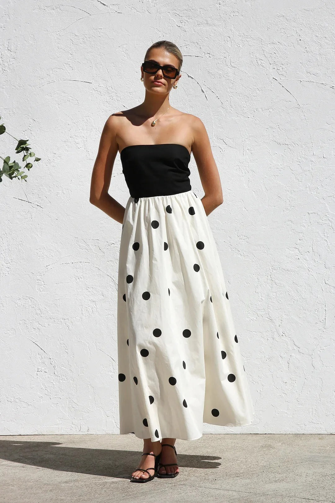 Robe Longue Femme Tube à Pois – Silhouette Gainante Effet Patchwork