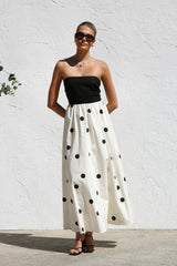 Robe Longue Femme Tube à Pois – Silhouette Gainante Effet Patchwork