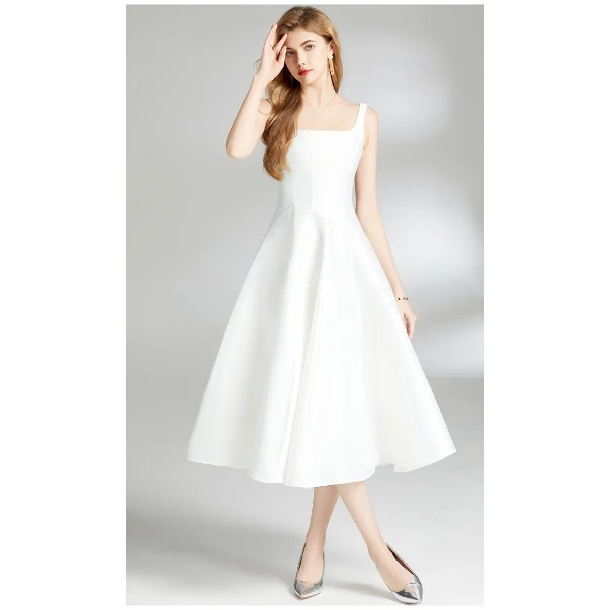 Robe Midi Femme à Bretelles Vintage – Coupe Ajustée Sans Manches