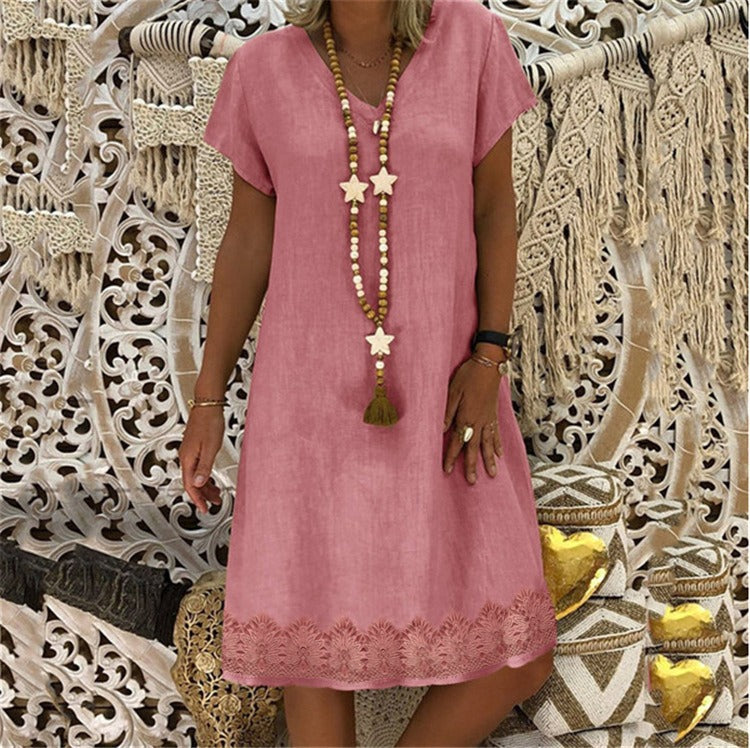 Robe Mini Femme en tissu léger, col V, coupe décontractée – Menvelo