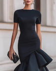 Robe Femme Longue Asymétrique à Volants – Silhouette Élégante et Gainante