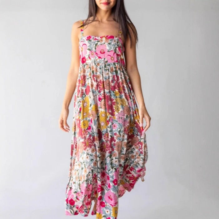 Robe Longue Femme Fleurie Fente Latérale – Légère Sans Manches Bretelles Ajustables