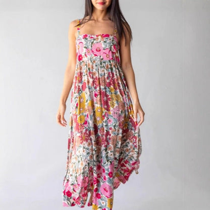 Robe Longue Femme Fleurie Fente Latérale – Légère Sans Manches Bretelles Ajustables