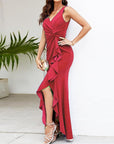 Robe Maxi Femme Col V Nœud – Fente Haute Silhouette Fluide