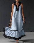 Robe Maxi Femme à Volants en Coton – Silhouette Trapèze Sans Manches