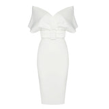 Robe Midi Femme Épaules Dénudées – Ceinturée Coupe Bodycon Structurée