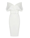Robe Midi Femme Épaules Dénudées – Ceinturée Coupe Bodycon Structurée