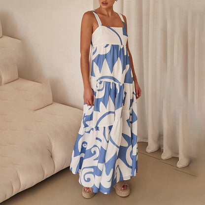 Robe Femme Bretelles Fines Sans Manches Longueur Maxi – Taille Mi-Haute