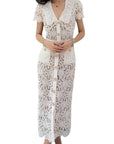 Robe Femme Manches Courtes Col Revers – Détail Dentelle Artisanale