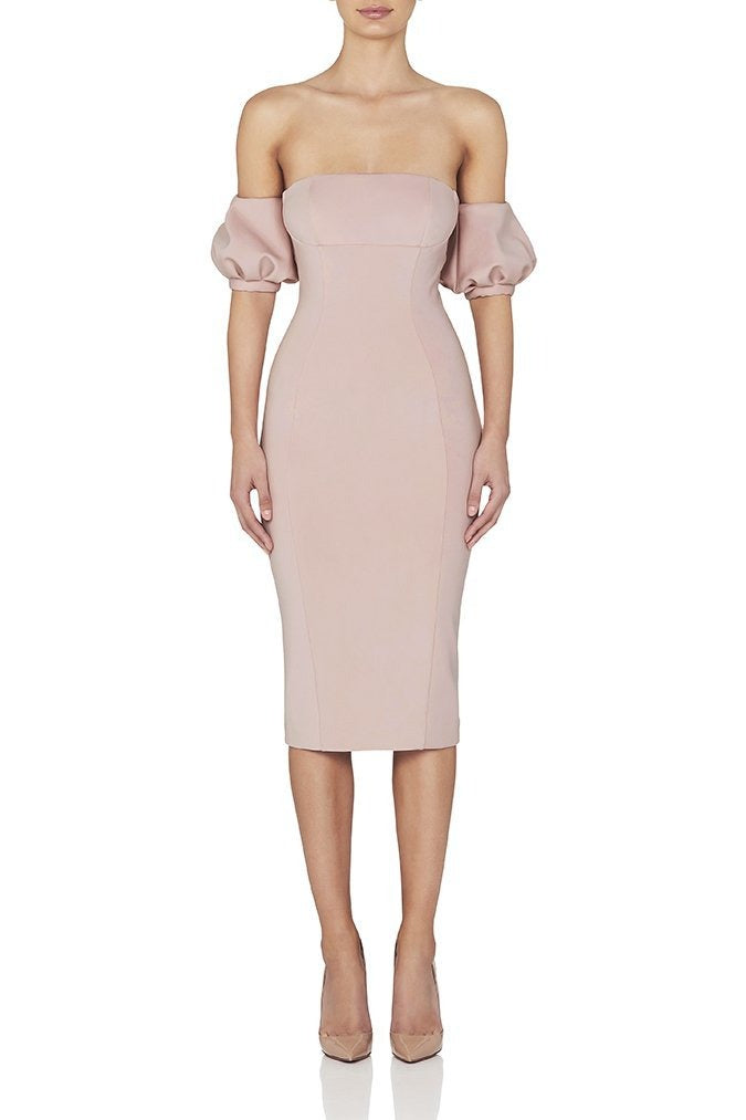 Robe Midi Femme à Manches Bouffantes – Tissu Rayonne Légère