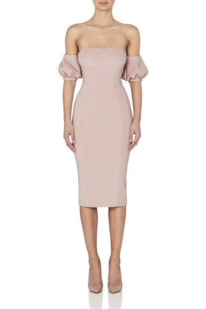 Robe Midi Femme à Manches Bouffantes – Tissu Rayonne Légère