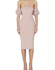 Robe Midi Femme à Manches Bouffantes – Tissu Rayonne Légère