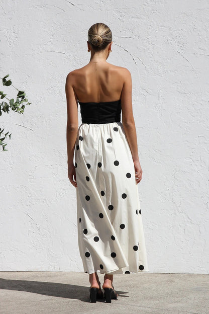 Robe Longue Femme Tube à Pois – Silhouette Gainante Effet Patchwork