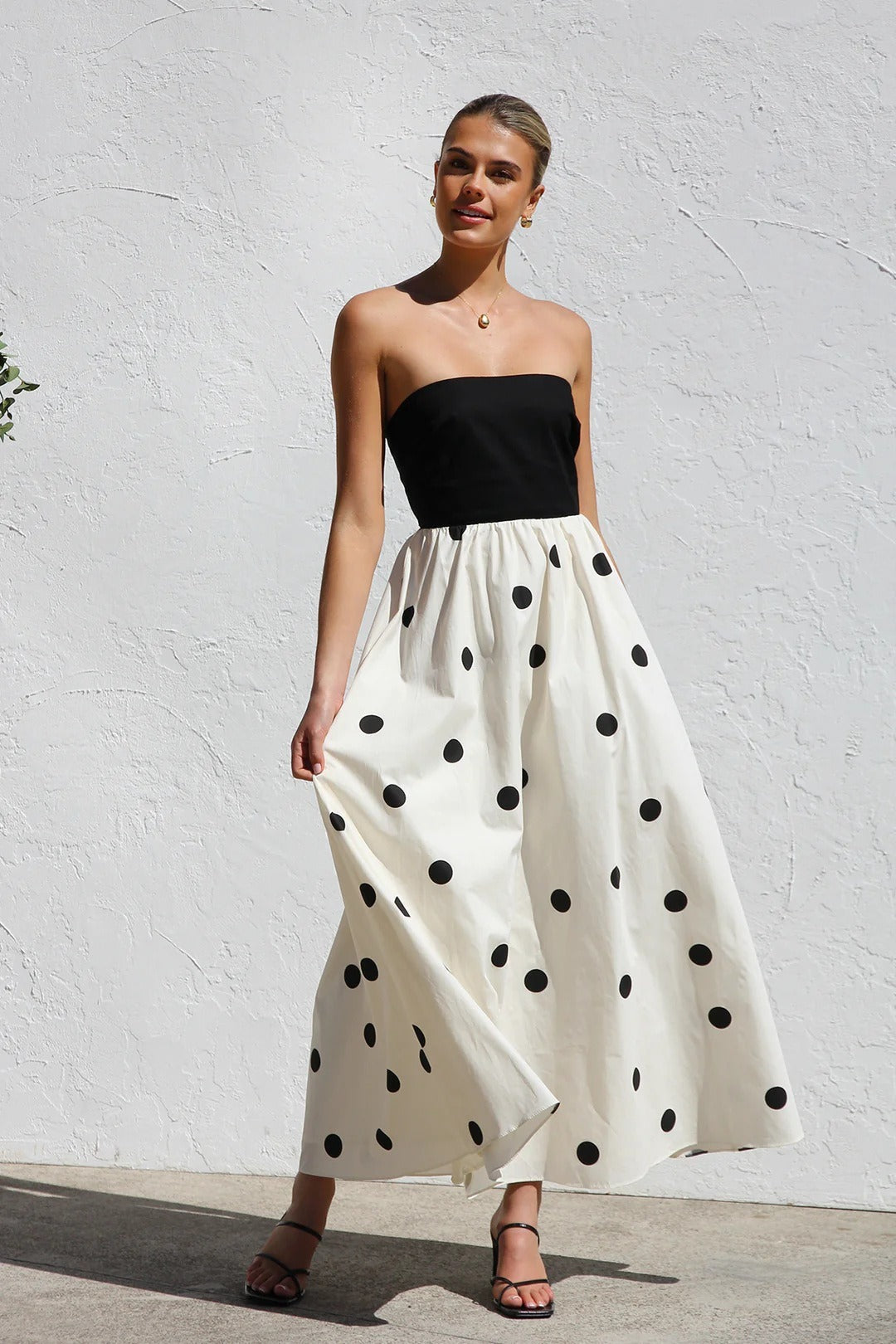 Robe Longue Femme Tube à Pois – Silhouette Gainante Effet Patchwork