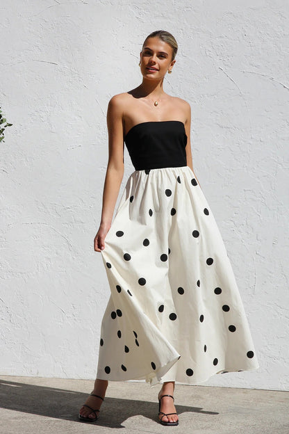 Robe Longue Femme Tube à Pois – Silhouette Gainante Effet Patchwork