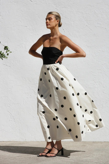 Robe Longue Femme Tube à Pois – Silhouette Gainante Effet Patchwork