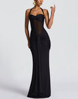 Robe Longue Moulante Froncée pour Femme – Robe de Soirée à Empiècement Transparent