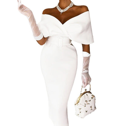 Robe Midi Femme Épaules Dénudées – Ceinturée Coupe Bodycon Structurée