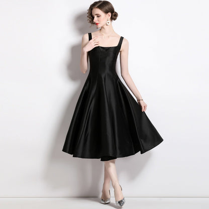 Robe Midi Femme à Bretelles Vintage – Coupe Ajustée Sans Manches