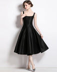 Robe Midi Femme à Bretelles Vintage – Coupe Ajustée Sans Manches