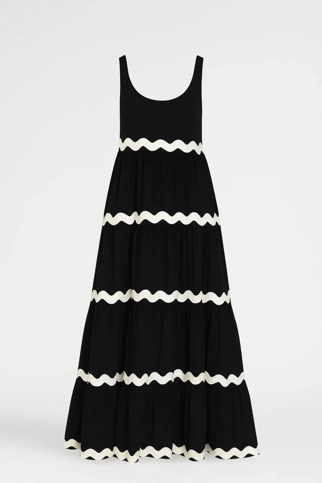 Robe Longue Femme Sans Manches – Imprimé Ondulé Col U Coupe Évasée