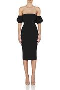 Robe Midi Femme à Manches Bouffantes – Tissu Rayonne Légère