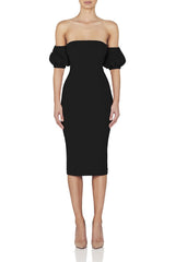 Robe Midi Femme à Manches Bouffantes – Tissu Rayonne Légère
