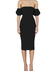 Robe Midi Femme à Manches Bouffantes – Tissu Rayonne Légère