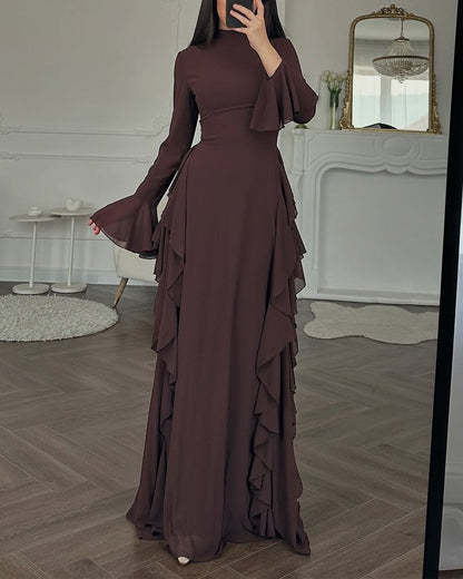 Robe Longue Femme à Volants – Tissu Fluide Léger et Manches Évasées