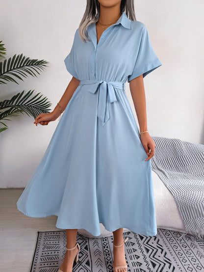 Robe Chemise Femme Loose – Ceinture Nouée & Coupe Décontractée