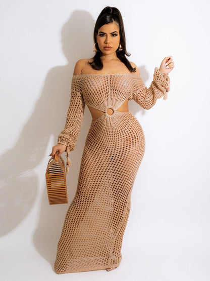 Robe de Plage Femme Crochet Boho – Découpe à la Taille & Détails à Franges