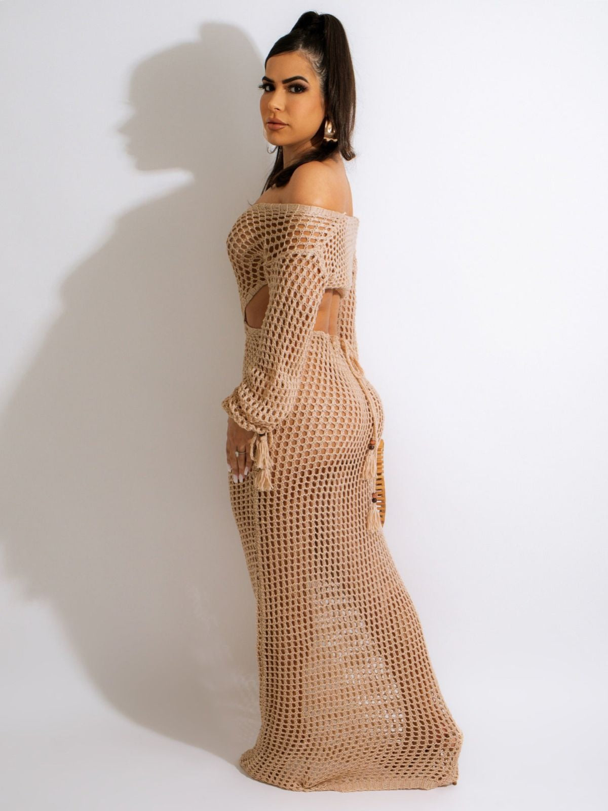 Robe de Plage Femme Crochet Boho – Découpe à la Taille & Détails à Franges