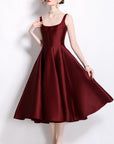 Robe Midi Femme à Bretelles Vintage – Coupe Ajustée Sans Manches