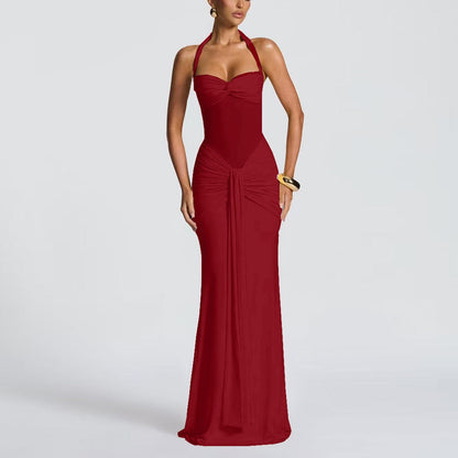 Robe Longue Moulante Froncée pour Femme – Robe de Soirée à Empiècement Transparent