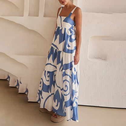 Robe Femme Bretelles Fines Sans Manches Longueur Maxi – Taille Mi-Haute