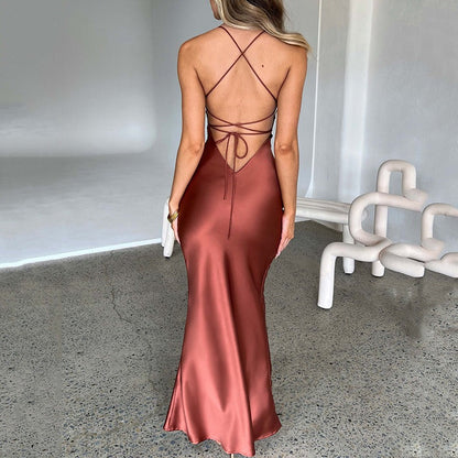 Robe Femme Satin – Dos Nu avec Lacets