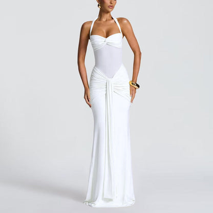 Robe Longue Moulante Froncée pour Femme – Robe de Soirée à Empiècement Transparent