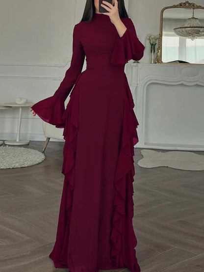 Robe Longue Femme à Volants – Tissu Fluide Léger et Manches Évasées