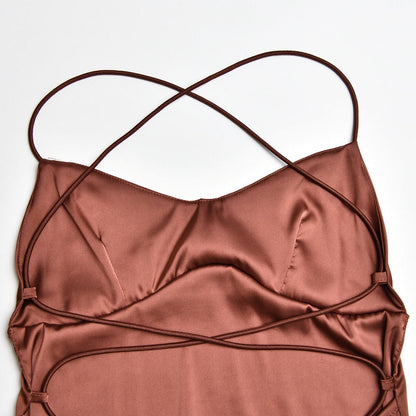 Robe Femme Satin – Dos Nu avec Lacets