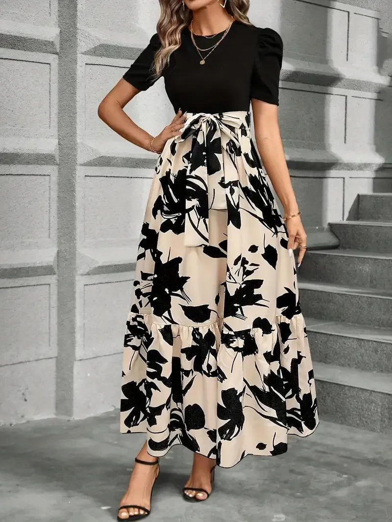Robe Maxi Femme – Ceinture Nœud Papillon Fluide