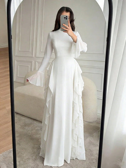 Robe Longue Femme à Volants – Tissu Fluide Léger et Manches Évasées