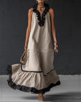 Robe Maxi Femme à Volants en Coton – Silhouette Trapèze Sans Manches