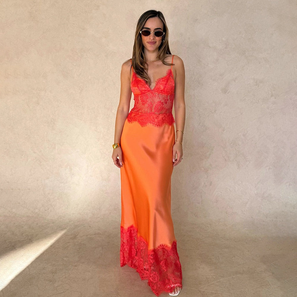 Robe Nuisette Femme à Décolleté V Profond – Dos Nu et Dentelle