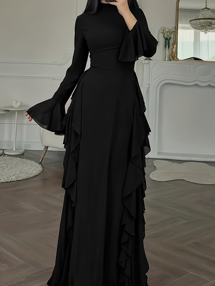 Robe Longue Femme à Volants – Tissu Fluide Léger et Manches Évasées