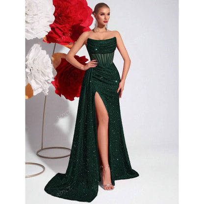 Robe de soirée longue pour femme – Corsage structuré semi-transparent et jupe évasée