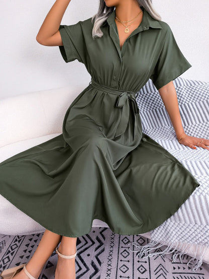 Robe Chemise Femme Loose – Ceinture Nouée & Coupe Décontractée